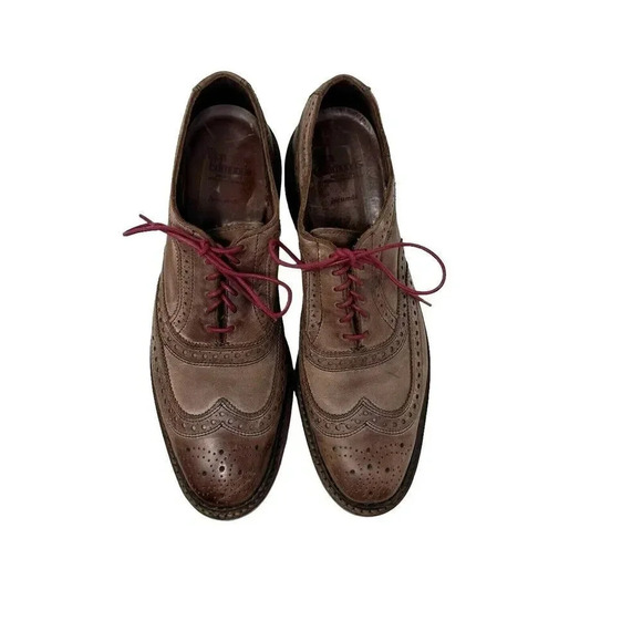 Allen Edmonds Mens Neumok Oxford Size 9.5 B Wingtip Brogue Brown Leather Shoe - Picture 1 of 14